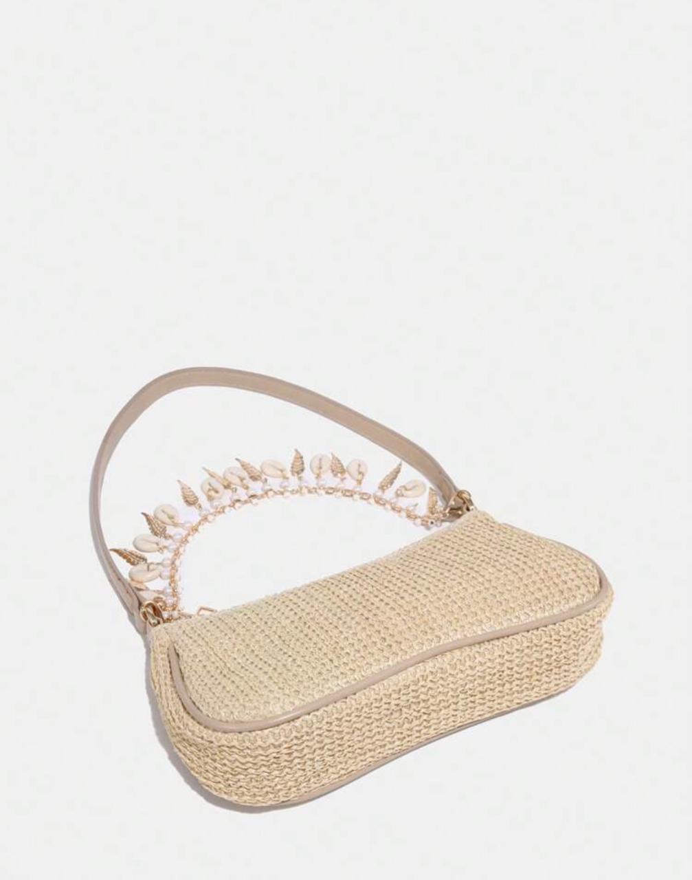 Novachic Women’s Woven Shoulder Bag – Shell &amp; Pearl Decor, Summer Beach Style