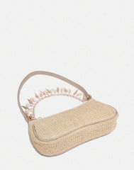 Novachic Women’s Woven Shoulder Bag – Shell &amp; Pearl Decor, Summer Beach Style