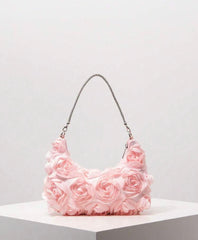 Elegant 3D Rose Flower Shoulder Bag – Women’s Party &amp; Wedding Purse