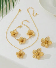 Women’s Gold Jewelry Set – Flower Pendant Necklace, Earrings &amp; Bracelet