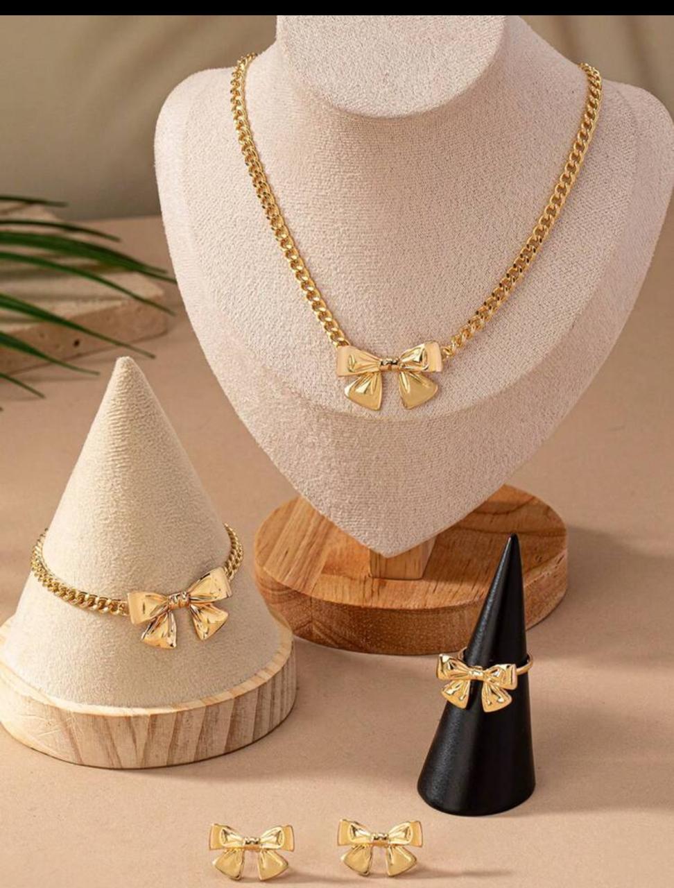 Women’s 5-Piece Bow Jewelry Set – Bracelet, Necklace, Ring &amp; Earrings