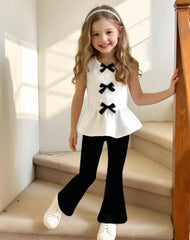 Girls’ 2-Piece Outfit – Sleeveless Bow Top &amp; Flare Pants