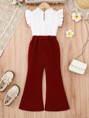 Girls’ 2-Piece Outfit – Ruffle Trim Top &amp; Flare Pants