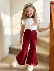 Girls’ 2-Piece Outfit – Ruffle Trim Top &amp; Flare Pants