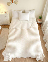 Thick Stripe Faux Rabbit Fur Throw Blanket – Soft Flannel Nap Blanket