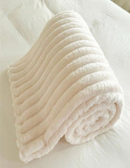 Thick Stripe Faux Rabbit Fur Throw Blanket – Soft Flannel Nap Blanket