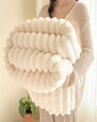 Thick Stripe Faux Rabbit Fur Throw Blanket – Soft Flannel Nap Blanket