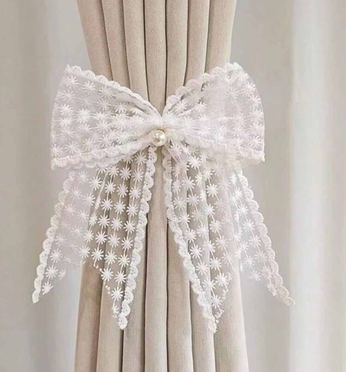 Bowknot Curtain Tie Backs – Adjustable Satin Ribbon with Tassel Decor