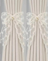 Bowknot Curtain Tie Backs – Adjustable Satin Ribbon with Tassel Decor