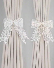 Bowknot Curtain Tie Backs – Adjustable Satin Ribbon with Tassel Decor