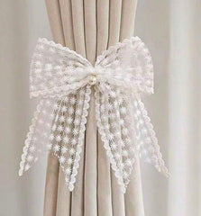 Bowknot Curtain Tie Backs – Adjustable Satin Ribbon with Tassel Decor