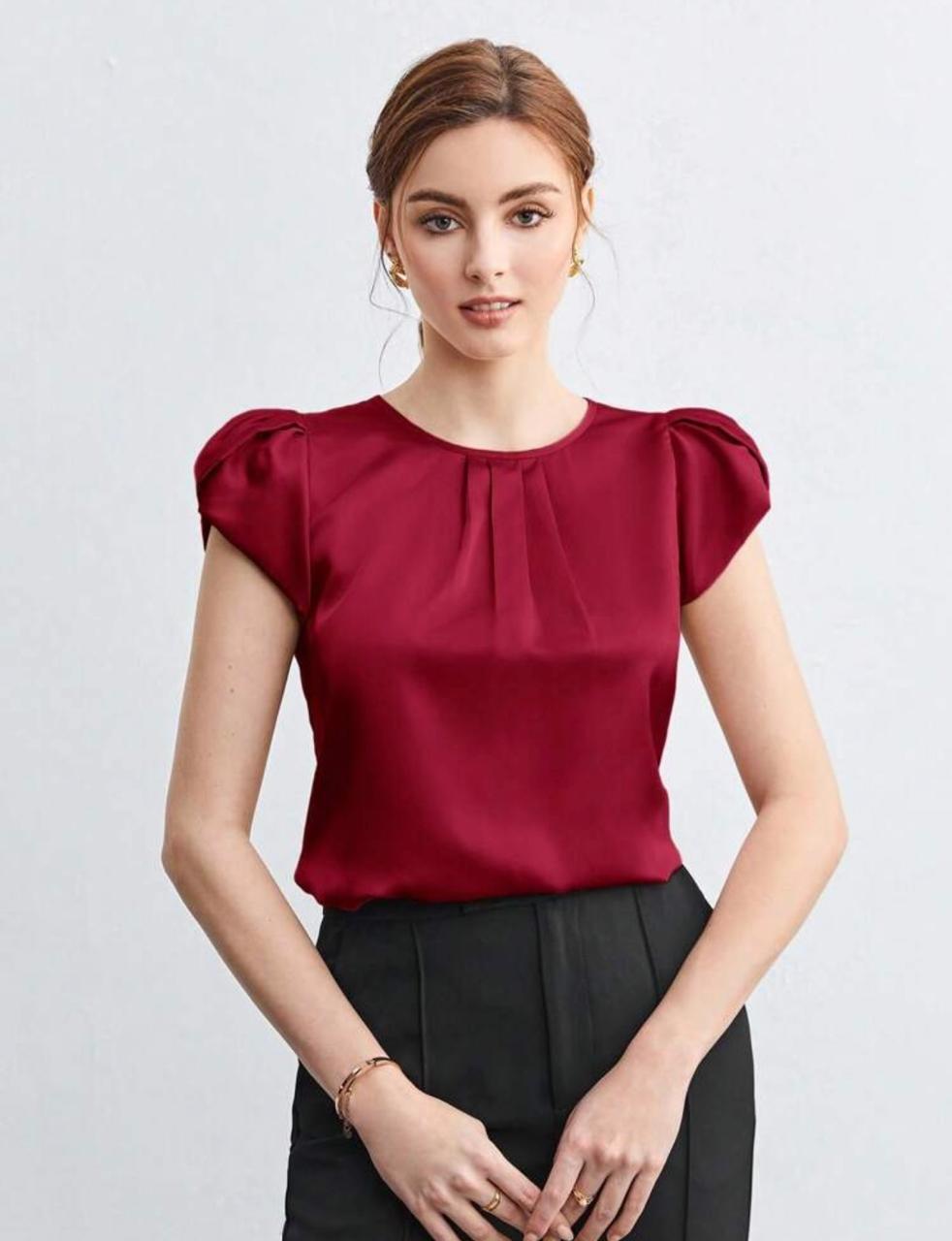 BizChic Women’s Pleated Batwing Sleeve Blouse – Elegant Office &amp; Casual Wear