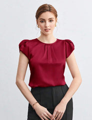 BizChic Women’s Pleated Batwing Sleeve Blouse – Elegant Office &amp; Casual Wear