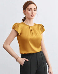BizChic Women’s Pleated Batwing Sleeve Blouse – Elegant Office &amp; Casual Wear