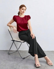 BizChic Women’s Pleated Batwing Sleeve Blouse – Elegant Office &amp; Casual Wear