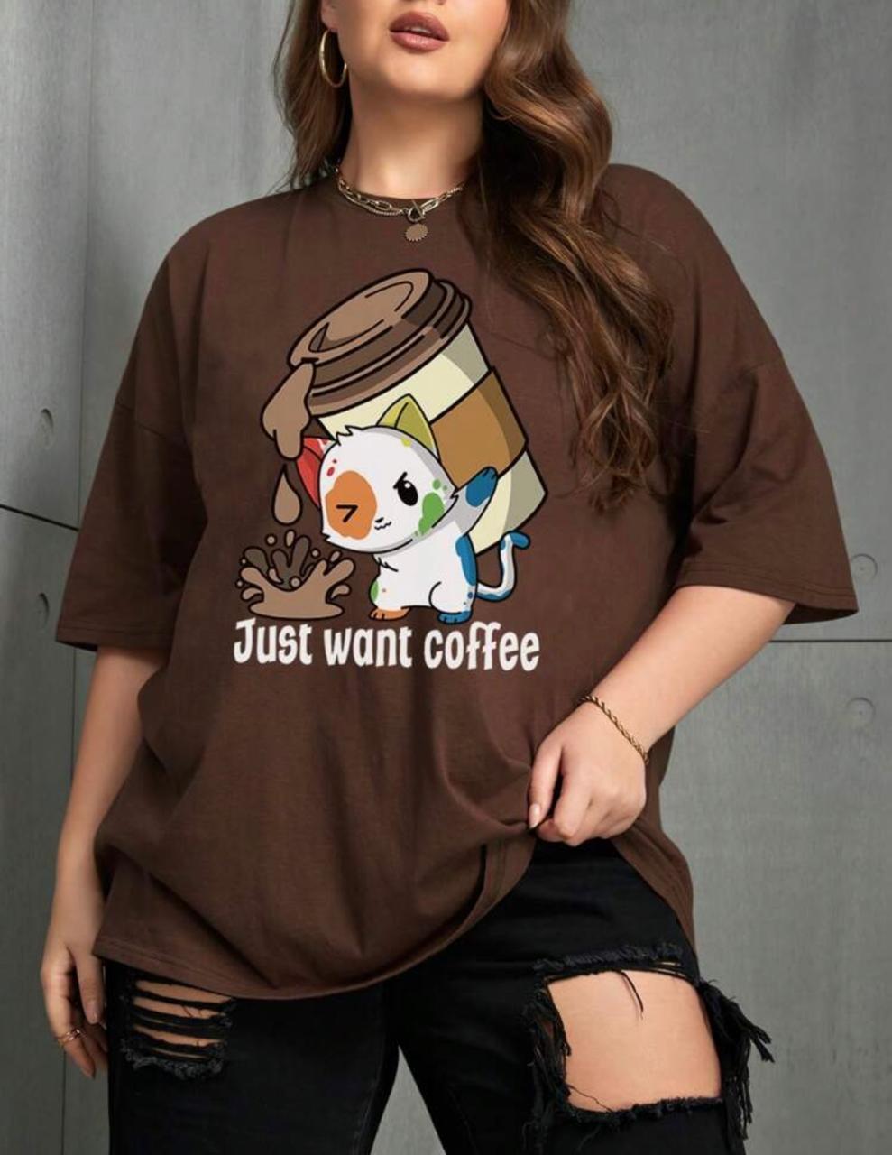 Plus Size Women’s Coffee Print T-Shirt | INAWLY