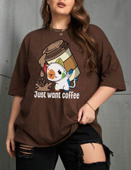 Plus Size Women’s Coffee Print T-Shirt | INAWLY