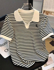 Women’s Striped Polo Collar T-Shirt | INAWLY Summer Top