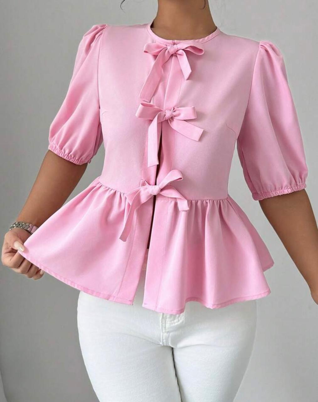 Women’s Pink Bowknot Shirt | Chiquease Daily Wear Top