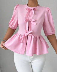 Women’s Pink Bowknot Shirt | Chiquease Daily Wear Top