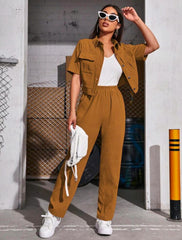 Women’s Solid Color Shirt & Pants Set | Mulvari 2-Piece Outfit